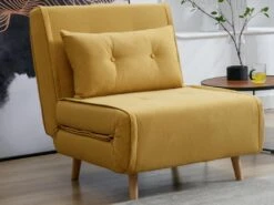 Fauteuil Convertible En Tissu Jaune Moutarde URIBIA 21 Fauteuil Convertible En Tissu Jaune Moutarde URIBIA -Meubles Soldes Boutique fauteuil 15882239