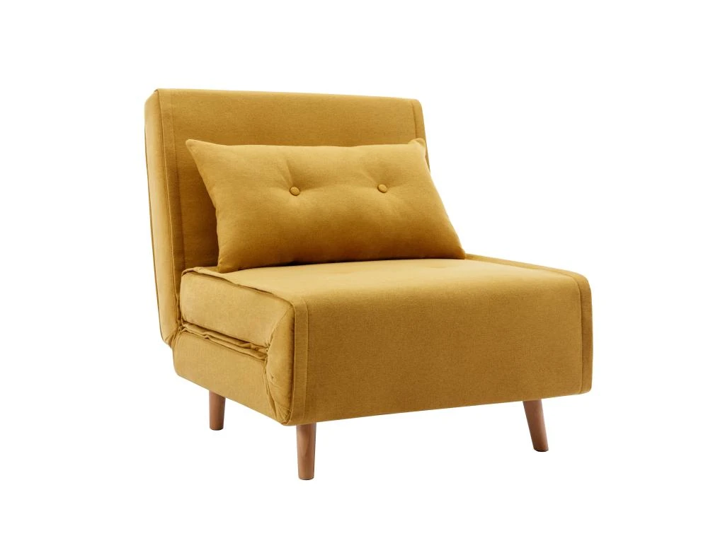 Fauteuil Convertible En Tissu Jaune Moutarde URIBIA 4 Fauteuil Convertible En Tissu Jaune Moutarde URIBIA – Image 2