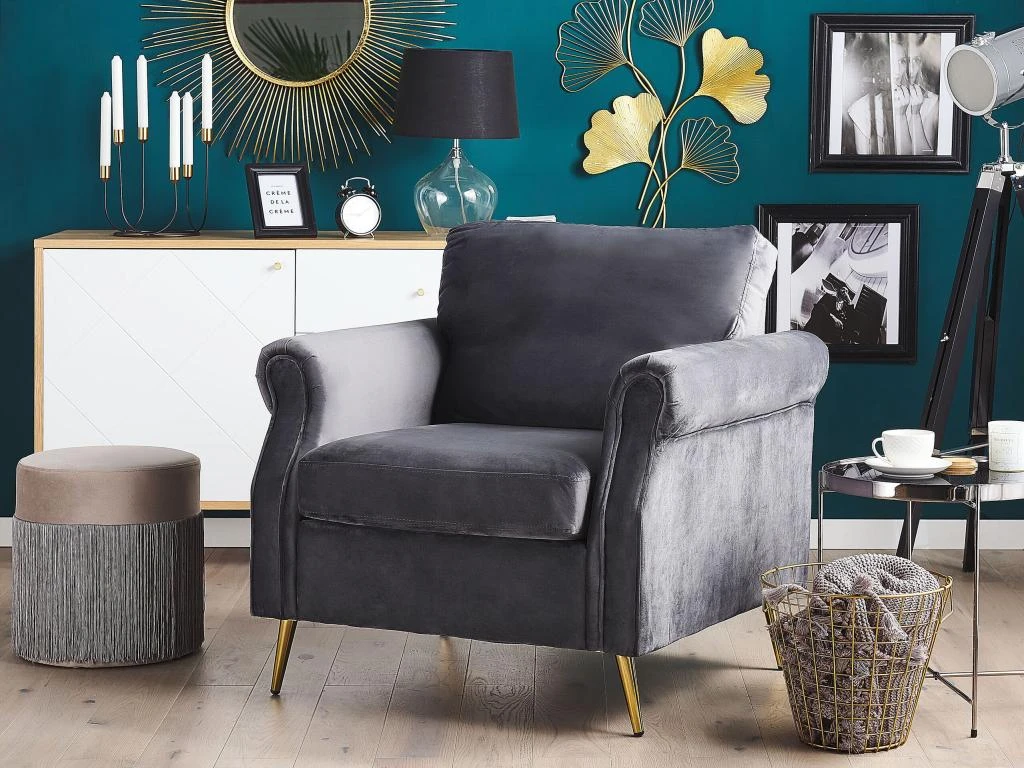 Fauteuil En Velours Gris VIETAS 4 Fauteuil En Velours Gris VIETAS – Image 2
