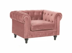 Fauteuil En Velours Rose CHESTERFIELD
