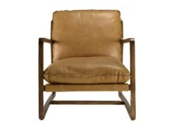 GASTON - Fauteuil Incliné Vintage Cuir Marron Cognac, Structure En Bois -Meubles Soldes Boutique fauteuil 18896443