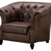 Fauteuil Chesterield AQUITAINE En Microfibre Aspect Cuir Vieilli - Marron
