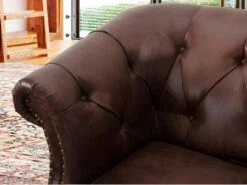Fauteuil Chesterield AQUITAINE En Microfibre Aspect Cuir Vieilli - Marron -Meubles Soldes Boutique fauteuil 195029