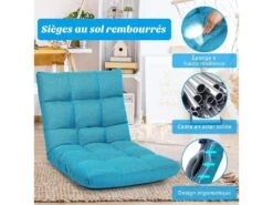 Chaise De Méditation Rembourrée - 14 Positions Réglable Cadre En Acier Robuste Tissu En Coton Et Lin Bleu Paon 10 Chaise De Méditation Rembourrée - 14 Positions Réglable Cadre En Acier Robuste Tissu En Coton Et Lin Bleu Paon -Meubles Soldes Boutique fauteuil 20127969