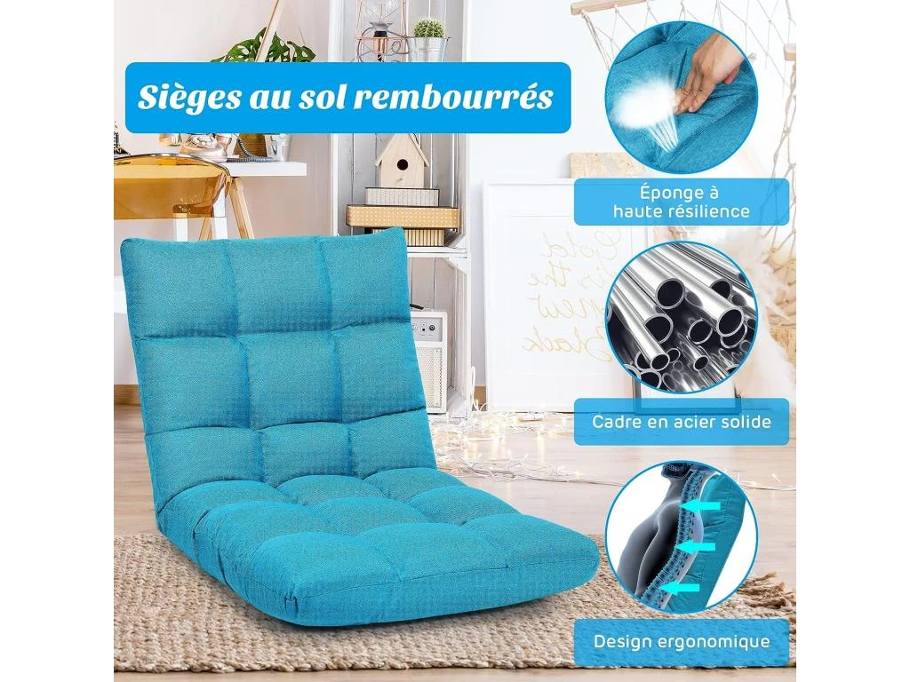 Chaise De Méditation Rembourrée - 14 Positions Réglable Cadre En Acier Robuste Tissu En Coton Et Lin Bleu Paon 6 Chaise De Méditation Rembourrée - 14 Positions Réglable Cadre En Acier Robuste Tissu En Coton Et Lin Bleu Paon – Image 4