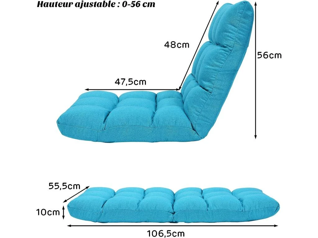 Chaise De Méditation Rembourrée - 14 Positions Réglable Cadre En Acier Robuste Tissu En Coton Et Lin Bleu Paon 7 Chaise De Méditation Rembourrée - 14 Positions Réglable Cadre En Acier Robuste Tissu En Coton Et Lin Bleu Paon – Image 5