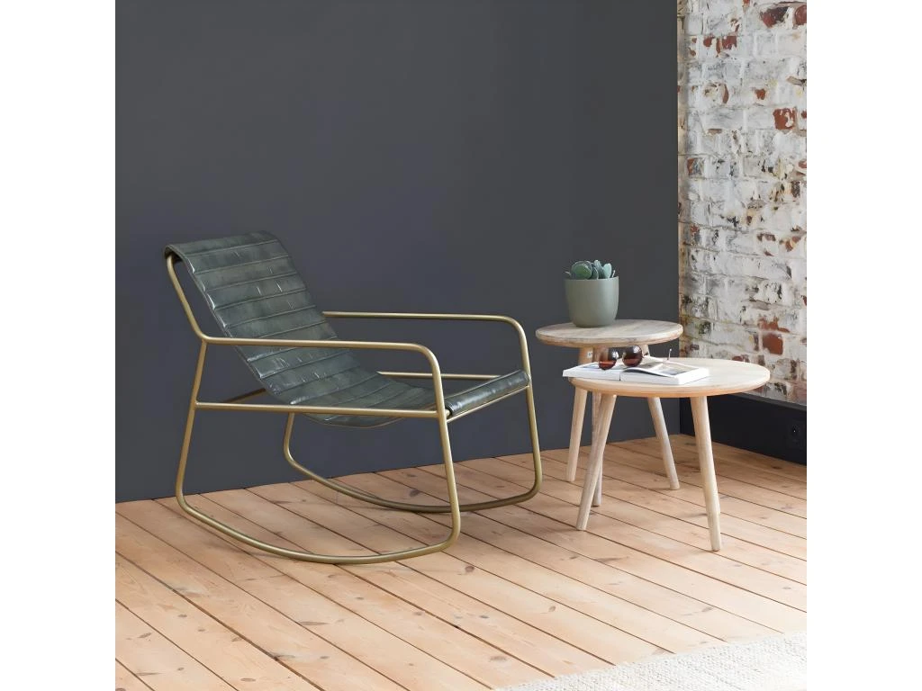 Rocking Chair En Cuir Kaki Sydney 3 Rocking Chair En Cuir Kaki Sydney