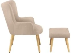 Chaise D'appoint Rembourrée Avec Tabouret En Microfibre Crème -Meubles Soldes Boutique fauteuil 21528469