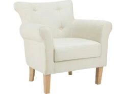 Chaise D'appoint Rembourrée En Tissu Tissé Crème -Meubles Soldes Boutique fauteuil 21685751