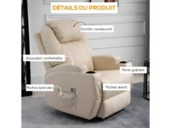 Fauteuil De Relaxation éléctrique Massant Inclinable CHARLOTTE Crème -Meubles Soldes Boutique fauteuil 22126319