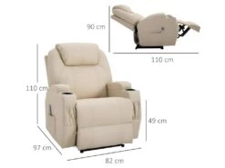 Fauteuil De Relaxation éléctrique Massant Inclinable CHARLOTTE Crème -Meubles Soldes Boutique fauteuil 22126323