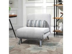 Fauteuil Convertible 3 En 1 Chauffeuse Lit 1 Place Avec Coussin Gris