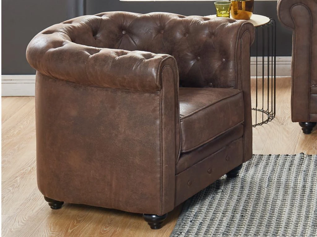 Fauteuil CHESTERFIELD En Microfibre Aspect Cuir Vieilli 4 Fauteuil CHESTERFIELD En Microfibre Aspect Cuir Vieilli â Image 2