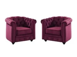 Lot De 2 Fauteuils CHESTERFIELD - Velours Pourpre