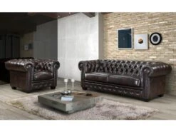 Fauteuil Chesterfield BRENTON 100% Cuir De Buffle - Marron Reflets Châtains
