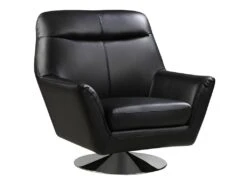 Fauteuil Pivotant En Cuir De Buffle ITHAQUE - Noir -Meubles Soldes Boutique fauteuil 417839