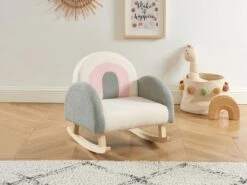 Fauteuil Pour Enfant Ă Bascule En Tissu Bouclette CrĂšme, Gris Et Rose ESLIDA