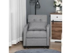 Fauteuil Chauffeuse Canapé-lit Convertible 1 Place Dossier Inclinable 3 Positions Coussin Inclus Polyester Coton Gris -Meubles Soldes Boutique fauteuil 8908531