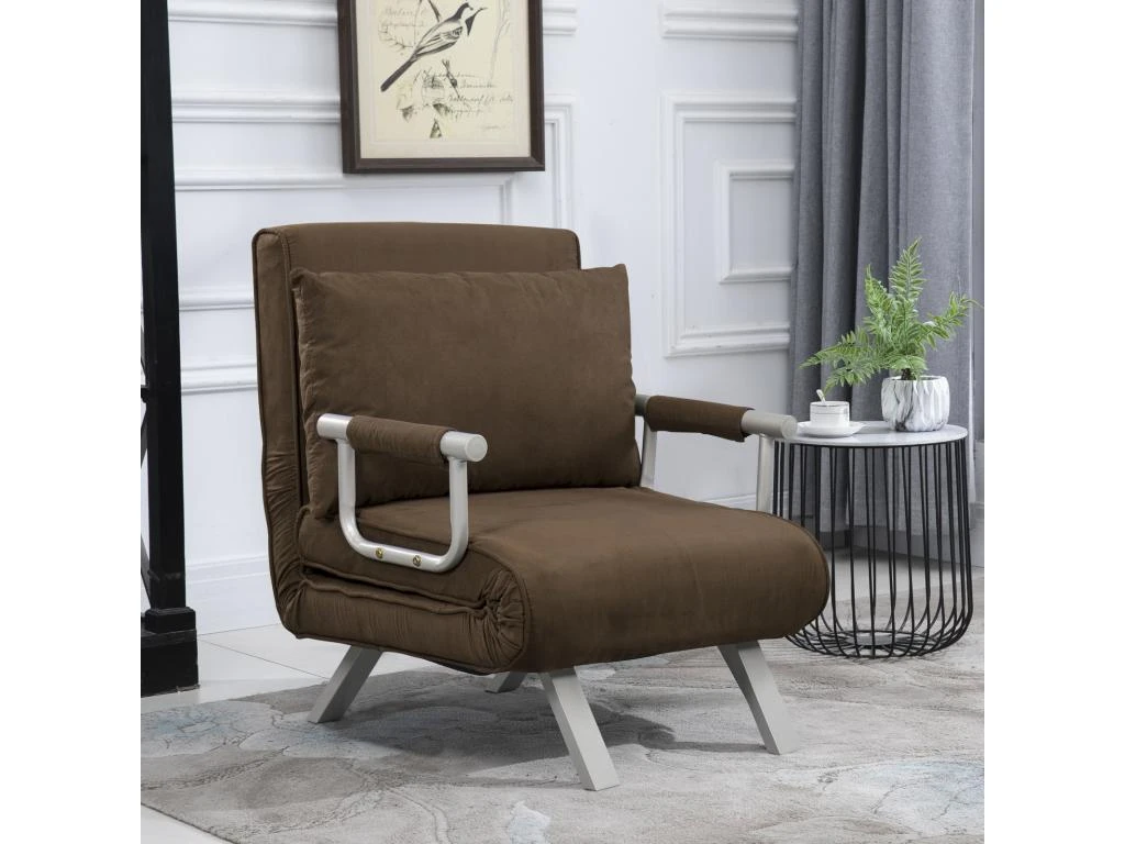 Fauteuil Chauffeuse Canapé-lit Convertible 1 Place Déhoussable Grand Confort Coussin Pieds Accoudoirs Métal Suède Marron 3 Fauteuil Chauffeuse Canapé-lit Convertible 1 Place Déhoussable Grand Confort Coussin Pieds Accoudoirs Métal Suède Marron