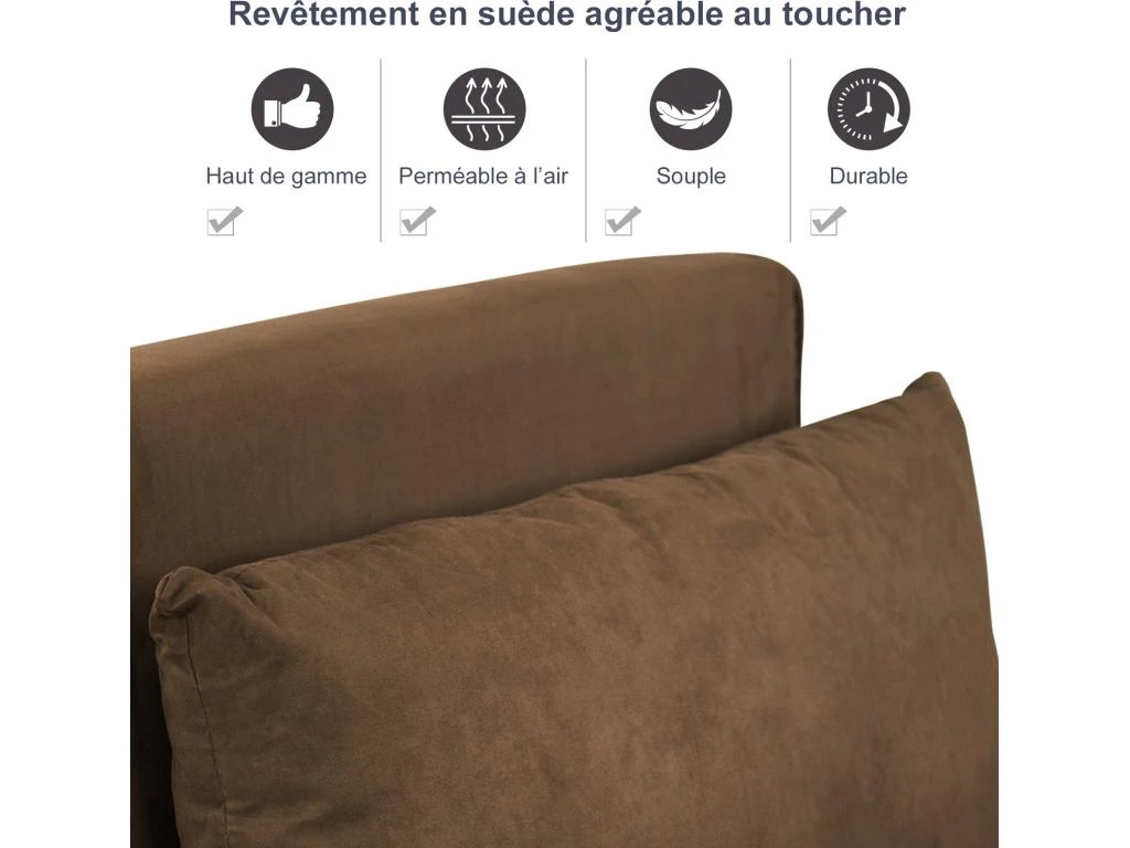 Fauteuil Chauffeuse Canapé-lit Convertible 1 Place Déhoussable Grand Confort Coussin Pieds Accoudoirs Métal Suède Marron 7 Fauteuil Chauffeuse Canapé-lit Convertible 1 Place Déhoussable Grand Confort Coussin Pieds Accoudoirs Métal Suède Marron – Image 5