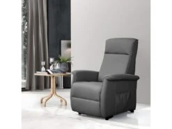 BARRENCE - Fauteuil Relax Et Releveur Electrique Tissu Aspect Cuir Gris Foncé -Meubles Soldes Boutique fauteuil 9165121
