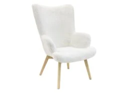 COCOON - Fauteuil Blanc Imitation Fourrure Pieds Bois