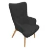 HAYNA - Fauteuil Noir Et Piétement Naturel -Meubles Soldes Boutique fauteuil 9174393