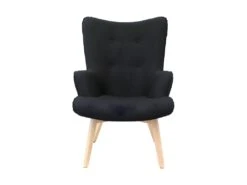 HAYNA - Fauteuil Noir Et Piétement Naturel -Meubles Soldes Boutique fauteuil 9174397