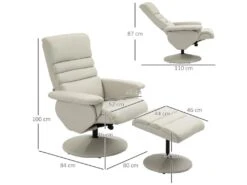 Fauteuil Relax Inclinable Pivotant Contemporain Avec Repose-pieds Grand Confort Revêtement Synthétique Crème -Meubles Soldes Boutique fauteuil 9474041
