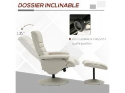Fauteuil Relax Inclinable Pivotant Contemporain Avec Repose-pieds Grand Confort Revêtement Synthétique Crème -Meubles Soldes Boutique fauteuil 9474043