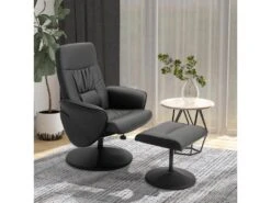 Fauteuil Relax Inclinable Pivotant Style Contemporain Avec Repose-pied Revêtement Synthétique Noir