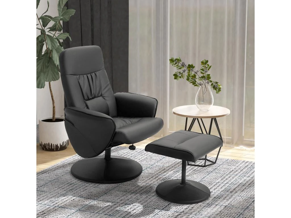 Fauteuil Relax Inclinable Pivotant Style Contemporain Avec Repose-pied Revêtement Synthétique Noir 3 Fauteuil Relax Inclinable Pivotant Style Contemporain Avec Repose-pied Revêtement Synthétique Noir