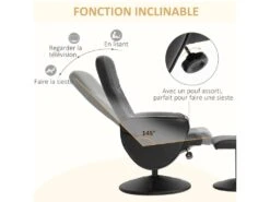 Fauteuil Relax Inclinable Pivotant Style Contemporain Avec Repose-pied Revêtement Synthétique Noir 9 Fauteuil Relax Inclinable Pivotant Style Contemporain Avec Repose-pied Revêtement Synthétique Noir -Meubles Soldes Boutique fauteuil 9474111