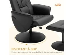 Fauteuil Relax Inclinable Pivotant Style Contemporain Avec Repose-pied Revêtement Synthétique Noir 10 Fauteuil Relax Inclinable Pivotant Style Contemporain Avec Repose-pied Revêtement Synthétique Noir -Meubles Soldes Boutique fauteuil 9474113