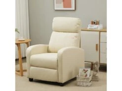 Fauteuil De Relaxation Et Massage Inclinaison Dossier Repose-pied Réglable Revêtement Synthétique Crème -Meubles Soldes Boutique fauteuil 9474925