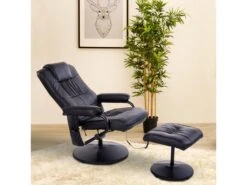 Fauteuil De Massage Et Relaxation électrique Pivotant Inclinable Avec Repose-pied Revêtement Synthétique Noir