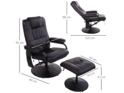 Fauteuil De Massage Et Relaxation électrique Pivotant Inclinable Avec Repose-pied Revêtement Synthétique Noir -Meubles Soldes Boutique fauteuil 9475101
