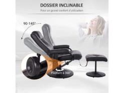 Fauteuil De Massage Et Relaxation électrique Pivotant Inclinable Avec Repose-pied Revêtement Synthétique Noir -Meubles Soldes Boutique fauteuil 9475105