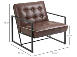 Fauteuil Lounge Chesterfield Assise Dossier Capitonnés Structure Métal Noir Revêtement Synthétique Chocolat -Meubles Soldes Boutique fauteuil 9488363