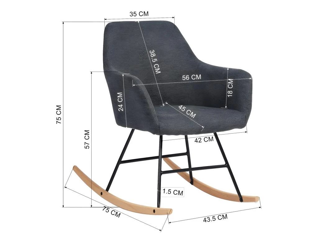 Fauteuil à Bascule Pieds En Bois D'hévéa, Chaise Relax Berçante, Imitation Lin épais, Capacité De Charge 120 Kg, Pour Salon Chambre Balcon, Gris Foncé, Style Scandinave, 54.5 X 58 X 76 Cm 7 Fauteuil à Bascule Pieds En Bois D'hévéa, Chaise Relax Berçante, Imitation Lin épais, Capacité De Charge 120 Kg, Pour Salon Chambre Balcon, Gris Foncé, Style Scandinave, 54.5 X 58 X 76 Cm – Image 5