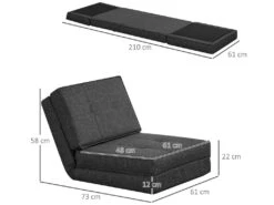 Chauffeuse - Matelas D'appoint Pliant - Fauteuil Convertible - Inclinaison Dossier Réglable 5 Positions - Tissu Polyester Aspect Lin Gris -Meubles Soldes Boutique fauteuil 9491335