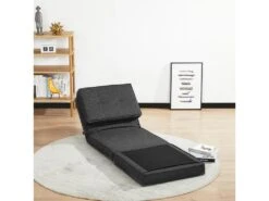 Chauffeuse - Matelas D'appoint Pliant - Fauteuil Convertible - Inclinaison Dossier Réglable 5 Positions - Tissu Polyester Aspect Lin Gris -Meubles Soldes Boutique fauteuil 9491337