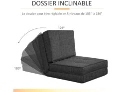 Chauffeuse - Matelas D'appoint Pliant - Fauteuil Convertible - Inclinaison Dossier Réglable 5 Positions - Tissu Polyester Aspect Lin Gris -Meubles Soldes Boutique fauteuil 9491339