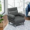 Fauteuil Chauffeuse Canapé-lit Convertible Inclinable 1 Place Grand Confort Coussin Lombaires Accoudoirs Piètement Métal Lin Gris Foncé -Meubles Soldes Boutique fauteuil 9491399