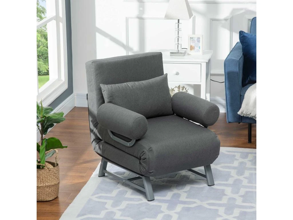 Fauteuil Chauffeuse Canapé-lit Convertible Inclinable 1 Place Grand Confort Coussin Lombaires Accoudoirs Piètement Métal Lin Gris Foncé 3 Fauteuil Chauffeuse Canapé-lit Convertible Inclinable 1 Place Grand Confort Coussin Lombaires Accoudoirs Piètement Métal Lin Gris Foncé