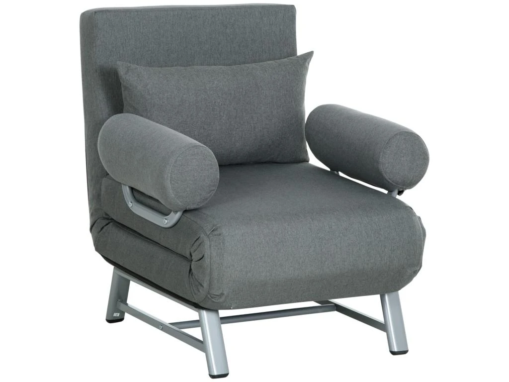 Fauteuil Chauffeuse Canapé-lit Convertible Inclinable 1 Place Grand Confort Coussin Lombaires Accoudoirs Piètement Métal Lin Gris Foncé 4 Fauteuil Chauffeuse Canapé-lit Convertible Inclinable 1 Place Grand Confort Coussin Lombaires Accoudoirs Piètement Métal Lin Gris Foncé – Image 2