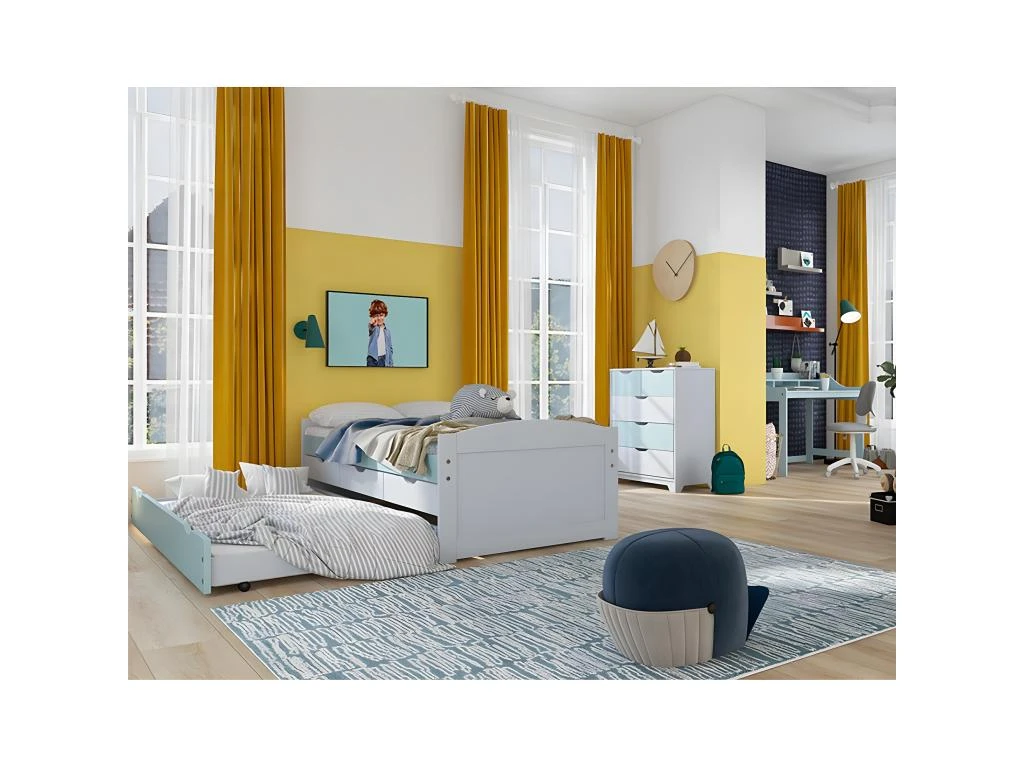 GLASCA - Lit Gigogne 90x200cm + Commode + Bureau Pin Massif 3 GLASCA - Lit Gigogne 90x200cm + Commode + Bureau Pin Massif