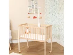 Berceau Bois Massif Verni Avec Roues Et Matelas 80x40 -Meubles Soldes Boutique lit 15968279