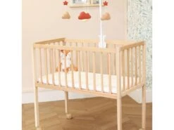 Berceau Bois Massif Verni Avec Roues Et Matelas 80x40 -Meubles Soldes Boutique lit 15968283