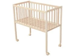 Berceau Bois Massif Verni Avec Roues Et Matelas 80x40 -Meubles Soldes Boutique lit 15968285